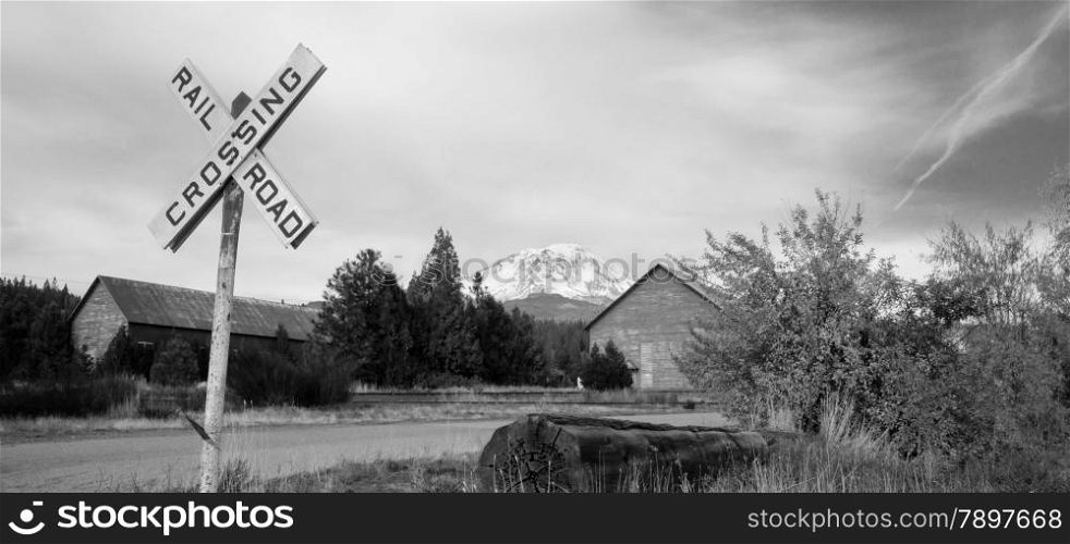 A black and white representation of a rural scene in high mountains of California