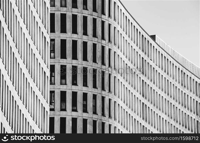 A black and white symmetrical building with copy space and professional and minimalistic look