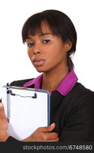 A black businesswoman clipboard.