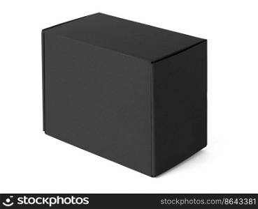 A black cardboard box isolated on a white background with a cropped outline. Suitable for food, cosmetic or medical packaging.