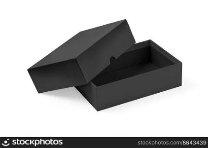 A black cardboard box isolated on a white background with a cropped outline. 