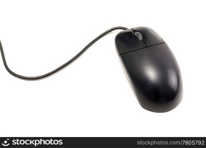 A black computer mouse isolated on white background