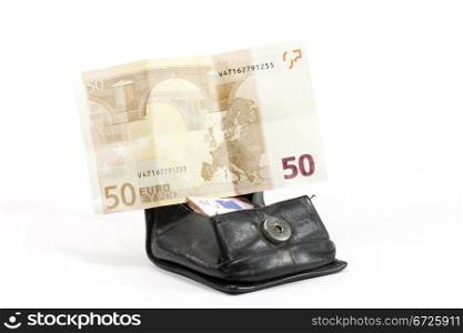 a black leather wallet with cash