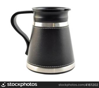 a black travel coffee mug on white background