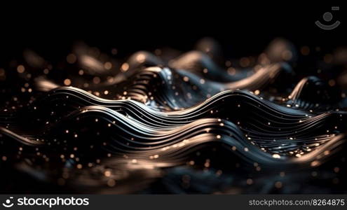 A Black Wavy Bokeh Shiny Abstract Background. Generative AI