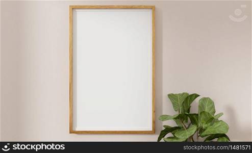 A blank picture and poster frame on the wall. 3D rendering.