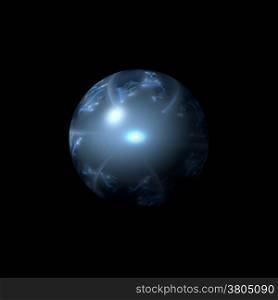 A blue abstract fractal globe on black background.