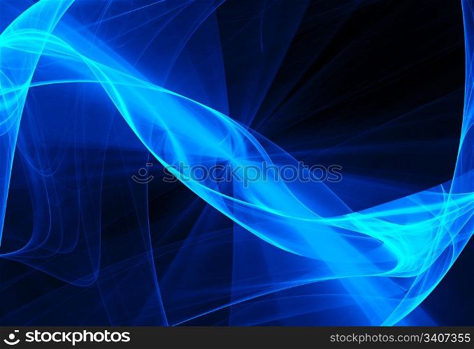 A blue background with wavy white and blue lines.