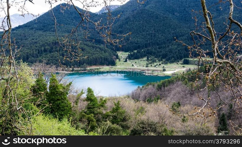 A blue lake in the mountains - landscape.
