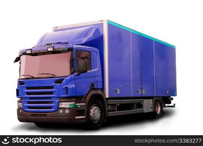 A blue tractor truck isolated on white