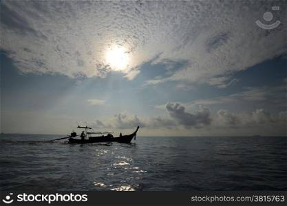a Boat on the way to Maya Beach near the Ko Phi Phi Island outside of the City of Krabi on the Andaman Sea in the south of Thailand. . THAILAND