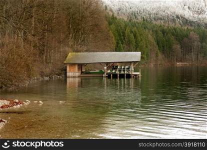 A boatshed on a lake in Bavaria, Germany