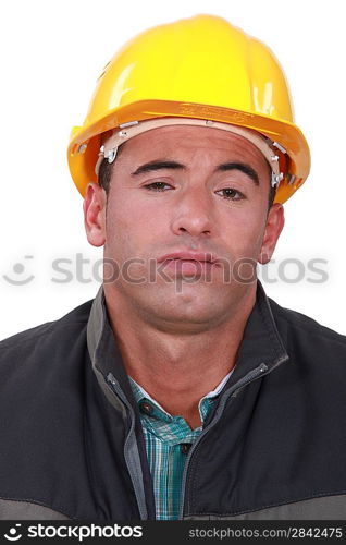 A bored construction worker.