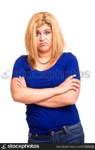 A bored or depressed teenager, isolated over a white background