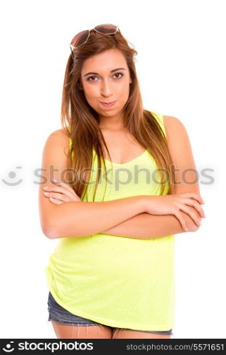 A bored or depressed teenager, isolated over a white background