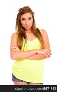 A bored or depressed teenager, isolated over a white background