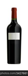 A bottle of red wine with a blank label, isolated on white