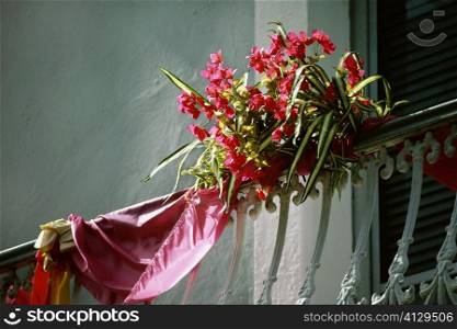 A bouquet of flowers tied to a handrail, San Juan, Puerto Rico