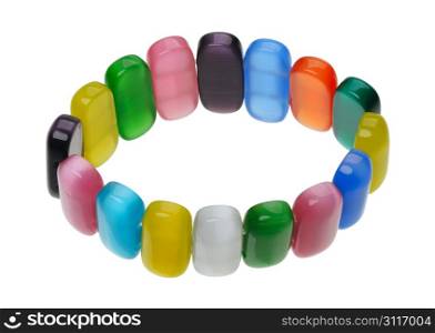 A bracelet made of multicolored polished stones, isolated