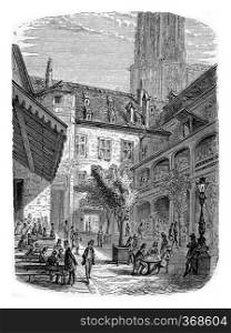A Brasserie in Dauphine, Southeastern France. From Chemin des Ecoliers, vintage engraving, 1876. 