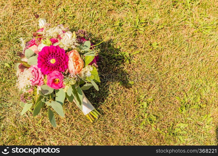 A bridal bouquet the day of the wedding