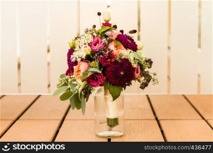 A bridal bouquet the day of the wedding