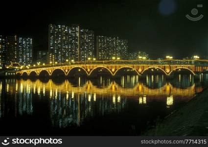 a Bridge on christmas time in Kowloon in Hong Kong in the south of China in Asia.