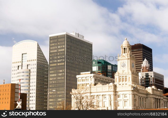 A bright sunny winter day in downtown Des Moines, Iowa