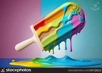 A brightly colored ice cream popsicle against a vibrant background by Generative AI