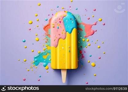 A brightly colored ice cream popsicle against a vibrant background by Generative AI
