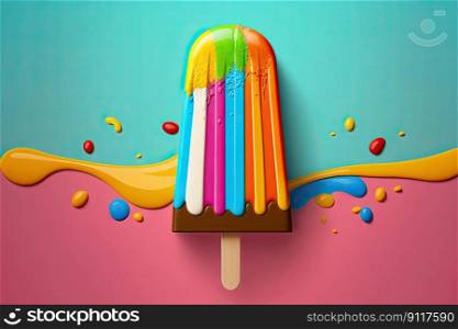 A brightly colored ice cream popsicle against a vibrant background by Generative AI