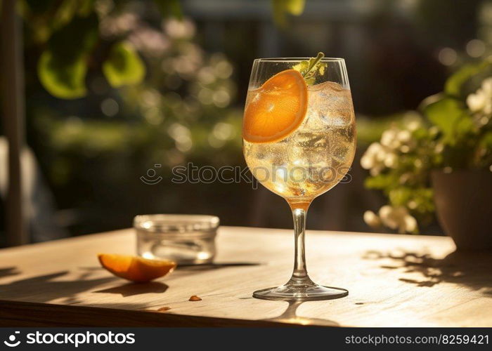 A bubbly, summer spritz, featuring a mixture of prosecco, aperitif, and a splash of soda water. Generative AI