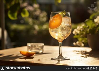 A bubbly, summer spritz, featuring a mixture of prosecco, aperitif, and a splash of soda water. Generative AI