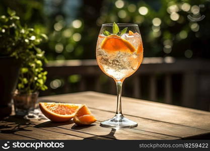 A bubbly, summer spritz, featuring a mixture of prosecco, aperitif, and a splash of soda water. Generative AI