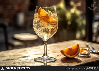 A bubbly, summer spritz, featuring a mixture of prosecco, aperitif, and a splash of soda water. Generative AI