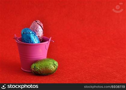 A bucket filled with easter eggs