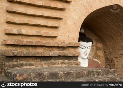 a Buddha figure in a Pagoda in Bagan in Myanmar in Southeastasia.. ASIA MYANMAR BAGAN TEMPLE PAGODA BUDDHA FIGURE