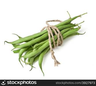 A bunch of fresh green beans isolated on white background