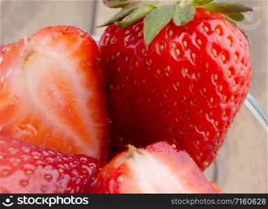 A bunch of fresh red strawberries. Close-up. Fresh red strawberries closeup