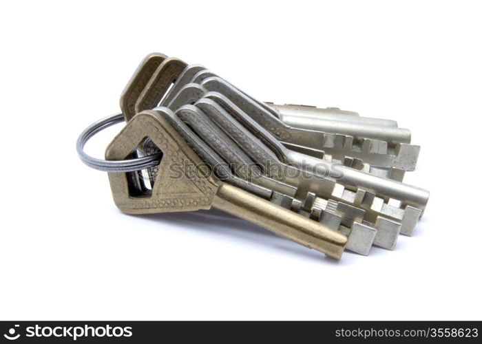 A bunch of keys isolated on white background