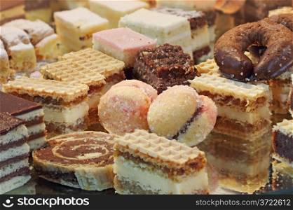 A bunch of mixed homemade cakes, traditional in Croatia