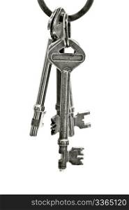 A bunch of old keys isolated on white background