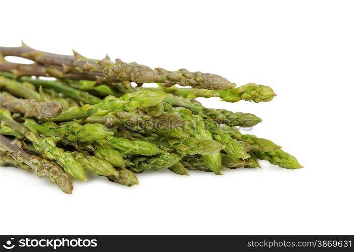 a bunch of wild asparagus isolated on white background, studio shot