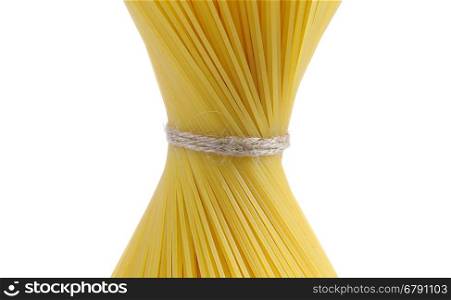 A bundle of spaghetti isolated on white background.