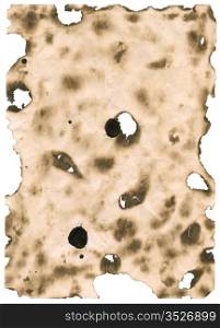 a burnt sheet of paper, isolated over white