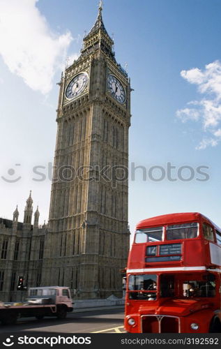 A bus seen passing by Big Ben, London, England