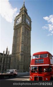 A bus seen passing by Big Ben, London, England