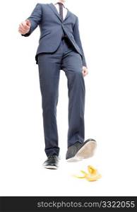 A business man about to step in banana peel