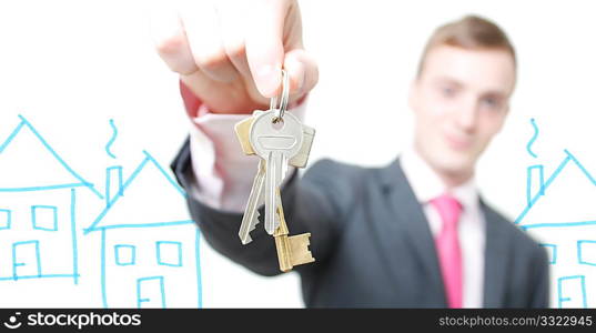 A business man giving you the keys to a home