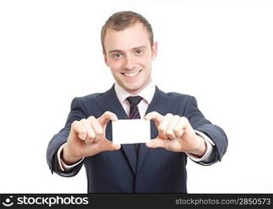 A business man presenting his business card